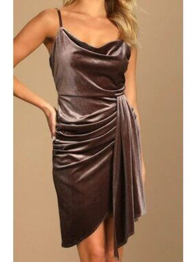 Lulus Brown Velvet Draped Midi Dress Adjustable Straps & Back Zipper Closure XL